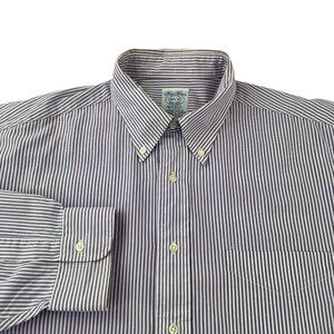 Brooks Brothers Button Down Shirt Men's 16-1/2 Purple Stripes Relaxed Fit